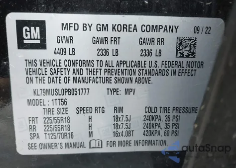 2023 Chevrolet Trailblazer Awd Rs из США, поврежденный, VIN KL79MUSL0PB051777